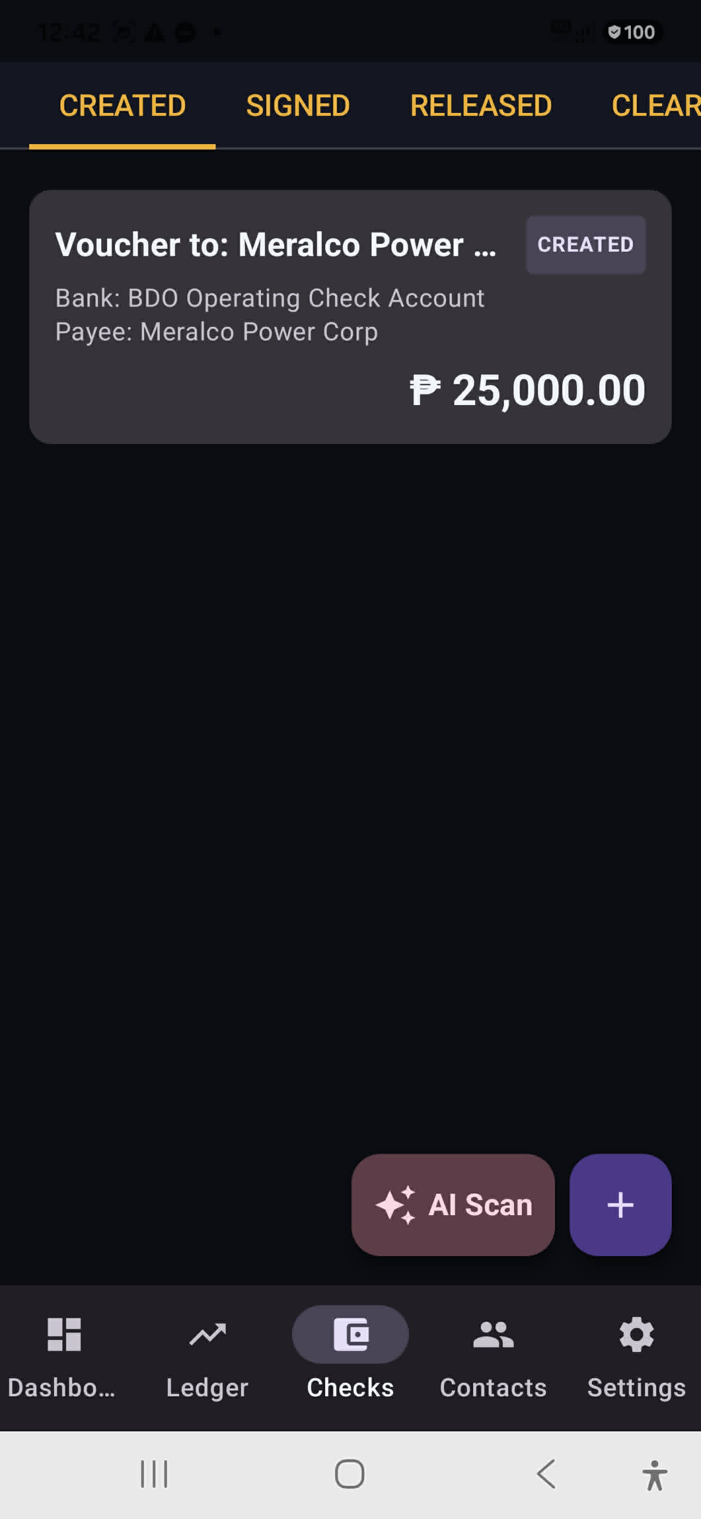 Check voucher screen