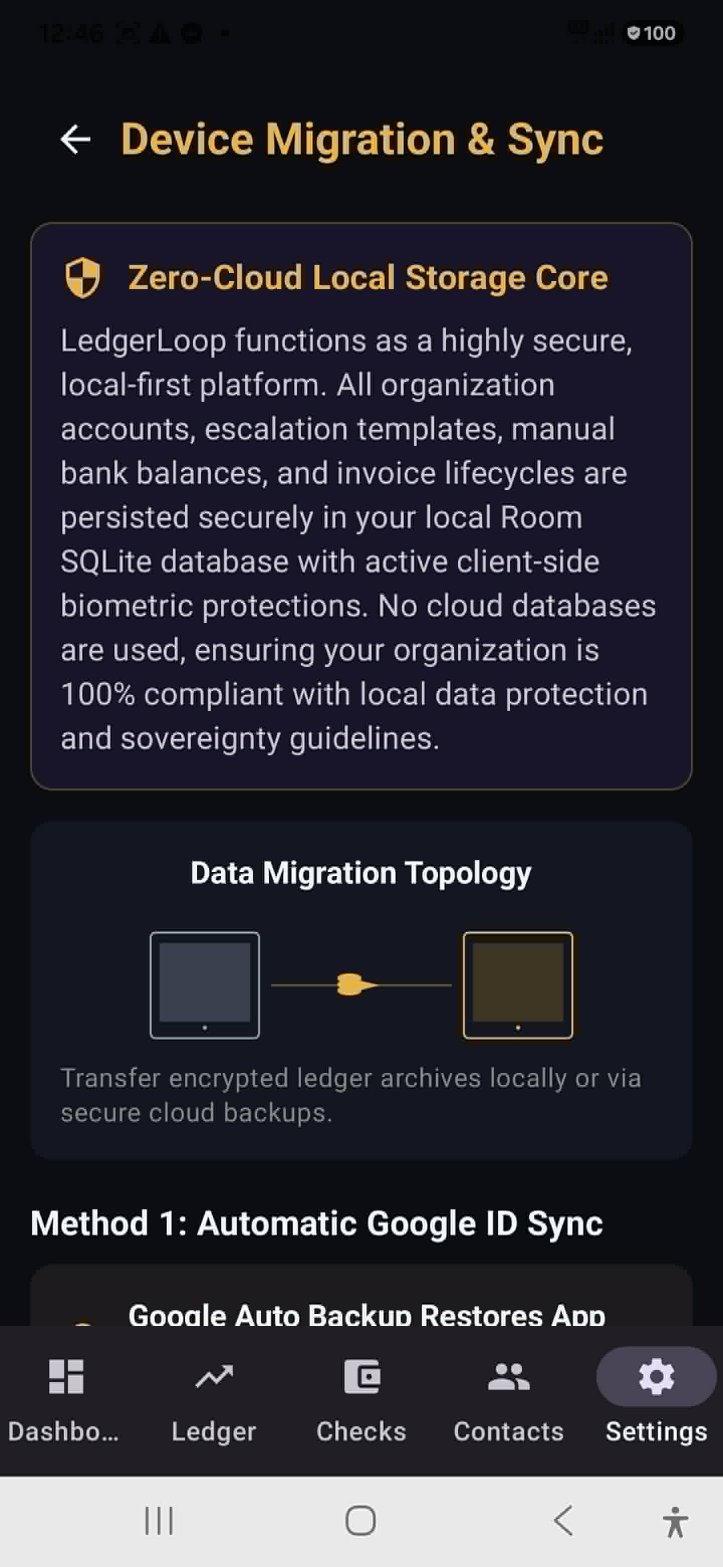 Device migration and sync screen